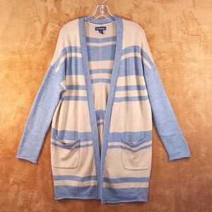 CYNTHIA ROWLEY Womens Sweater Large Tan Gray Cardigan Merino Wool Open Pockets